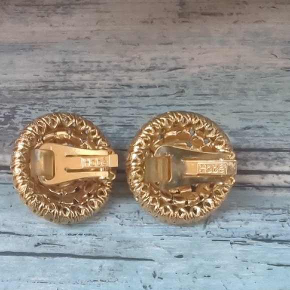 Vintage "Hobé", Rare Smoked Topaz Rhinestone Dome Earrings , 1960s - Picture 2 of 5